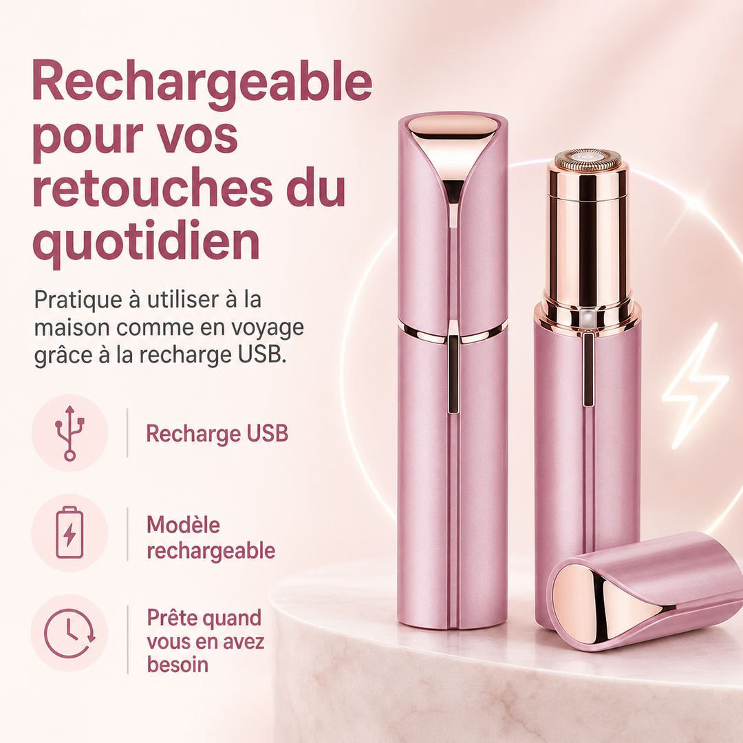 Épilateur facial électrique portable et rechargeable pour femme. Idéal pour beauté et soins visage en déplacement.