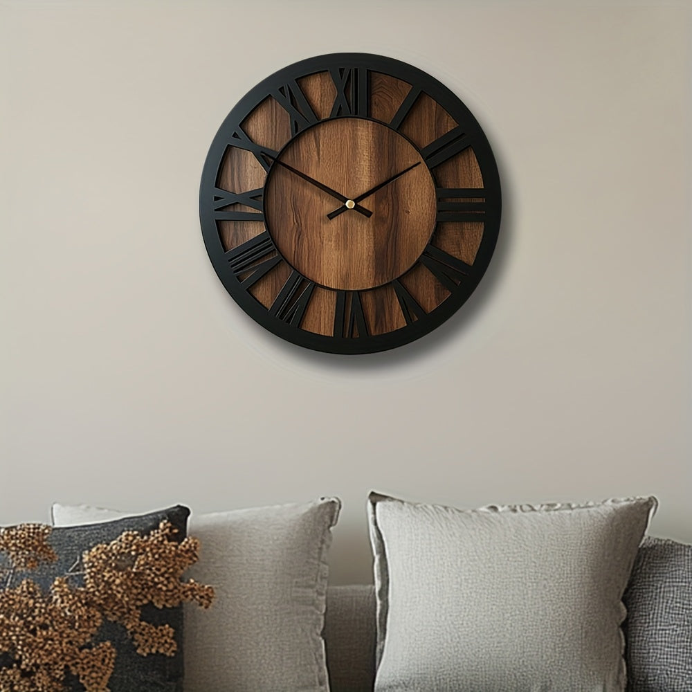 Horloge murale design moderne, ronde en bois, silencieuse, embellit salon/chambre.