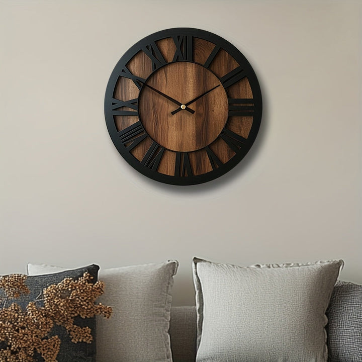 Horloge murale design moderne, ronde en bois, silencieuse, embellit salon/chambre.