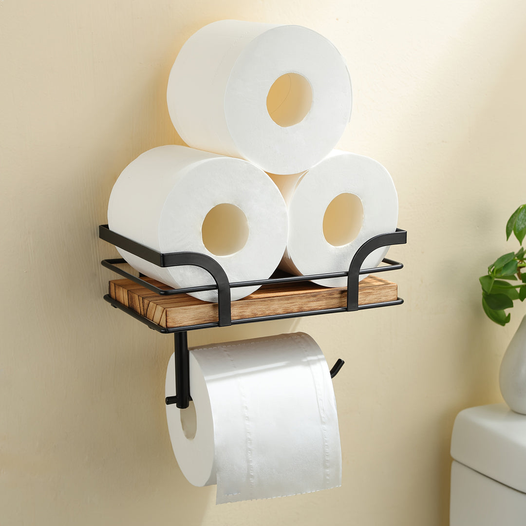 Porte-serviettes mural en métal noir. Rangement pratique et esthétique pour votre salle de bain.