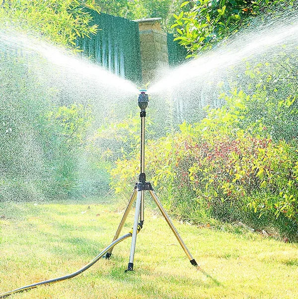 Arroseur rotatif RainSpin automatique pour jardin, idéal pour l'arrosage efficace des pelouses et massifs.