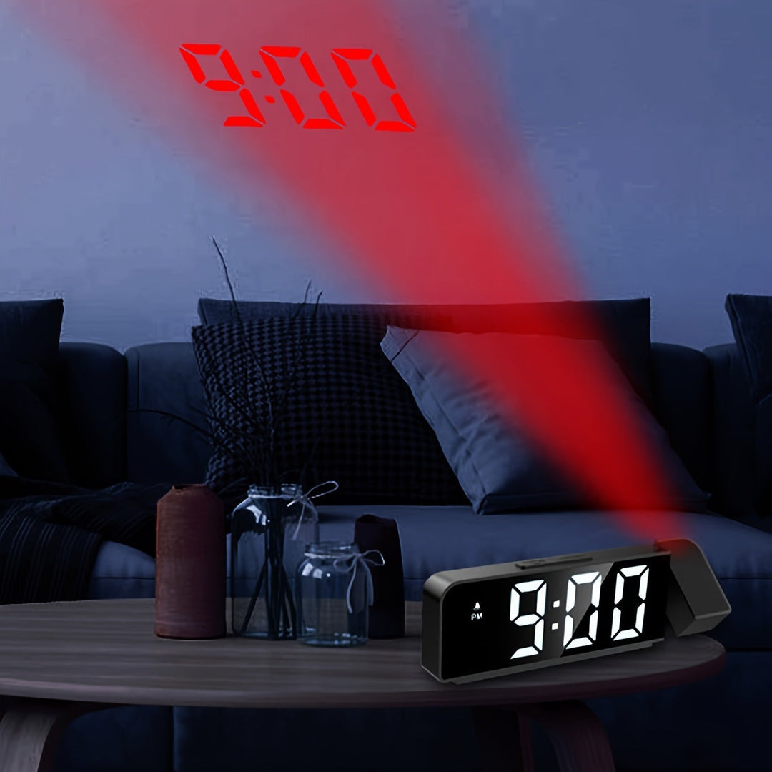 Horloge LED numérique USB avec projection d'heure et d'information de température pour bureau.