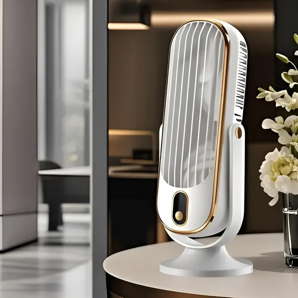 Climatiseur portable USB compact et rechargeable pour un rafraîchissement optimal au bureau ou à la maison.