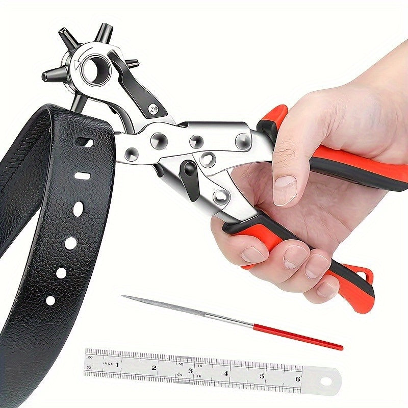 Pince perforatrice de ceinture en cuir, outil de précision ergonomique pour ajustement facile.