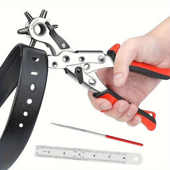 Pince perforatrice de ceinture en cuir, outil de précision ergonomique pour ajustement facile.