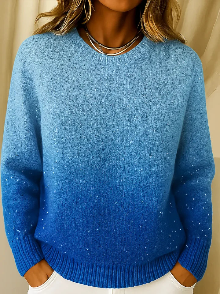 Pull femme en tricot dégradé ombré, doux et élégant. Parfait pour la mode automne, un style confortable et chic.