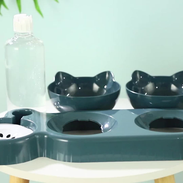 Bols inclinés pour chats avec distributeur d'eau, un accessoire pratique pour le confort de votre félin.