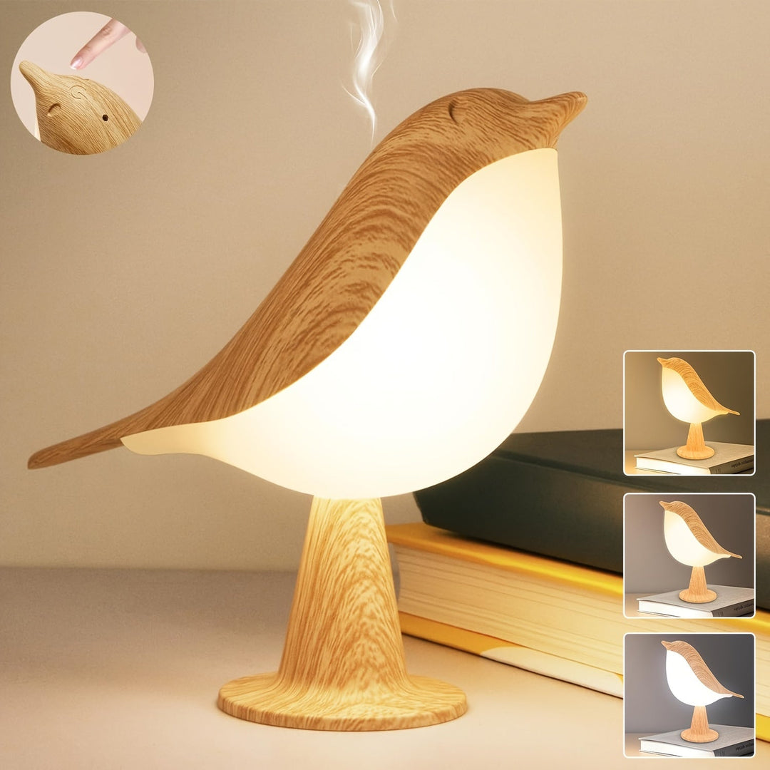 Lampe LED oiseau design, diffuseur d'arôme et lumière d'ambiance tactile USB rechargeable.