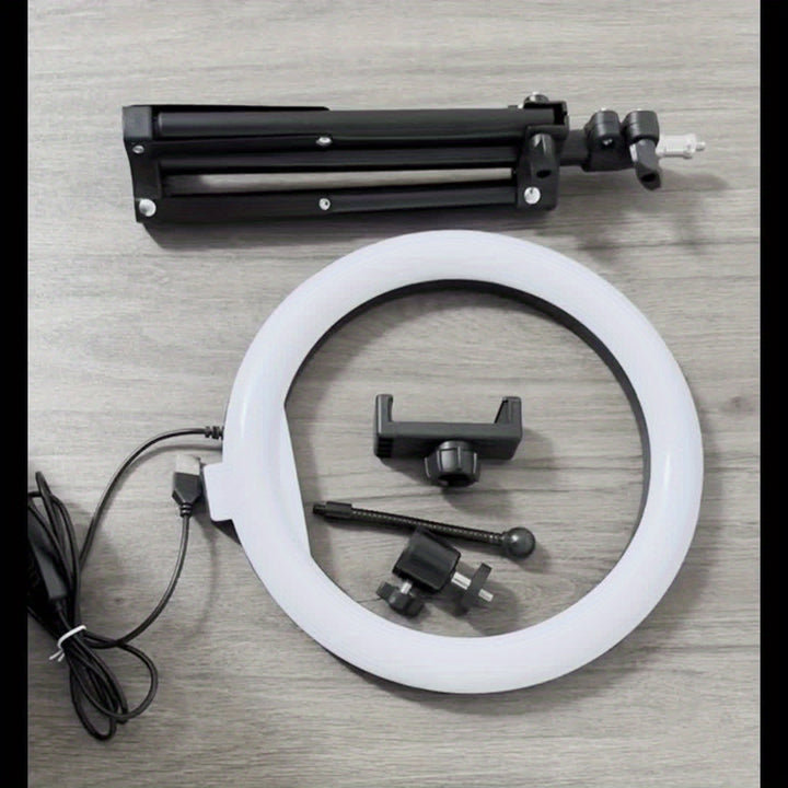 Anneau lumineux LED 26 cm avec trépied stable pour photo, vidéo, tutoriels maquillage et vlogging.