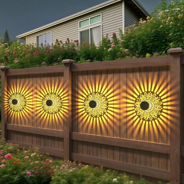 Applique murale solaire pour jardin diffusant une lumière d'ombre chaude, parfaite pour une ambiance cosy.