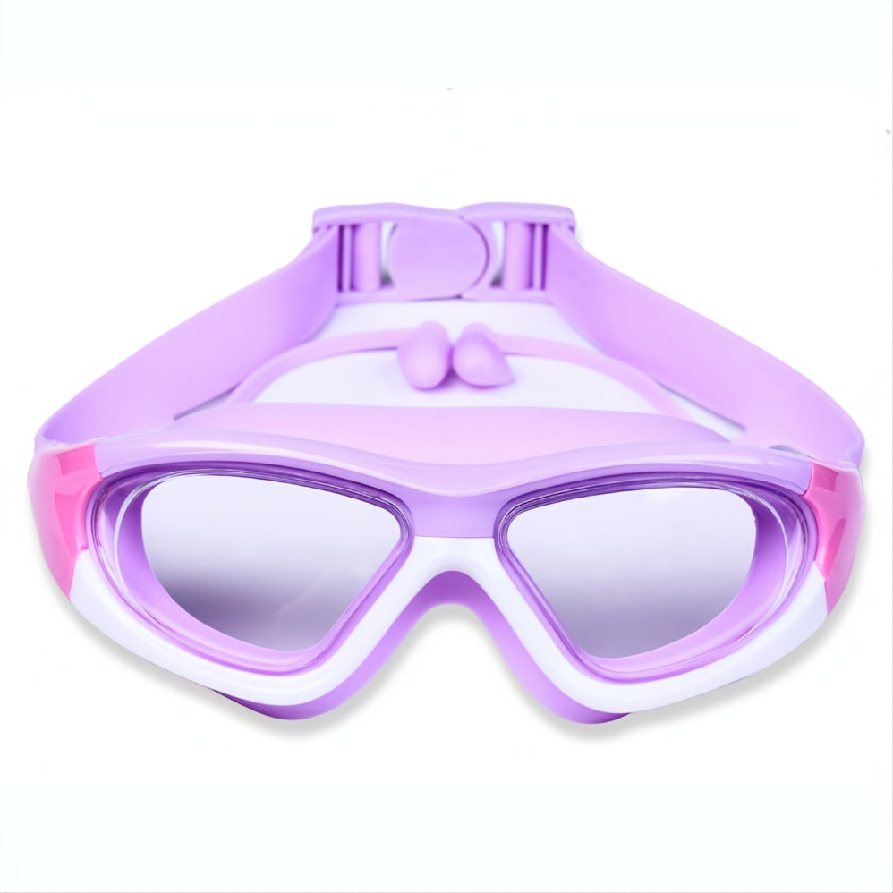 Gros plan : Lunettes natation enfant anti-buée silicone, confort maximal piscine.