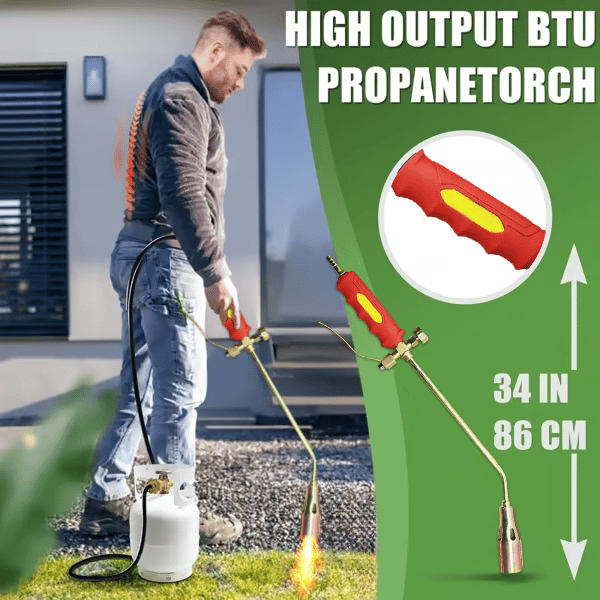 Désherbage thermique écologique avec chalumeau professionnel au propane. Élimine les mauvaises herbes sans produits chimiques.