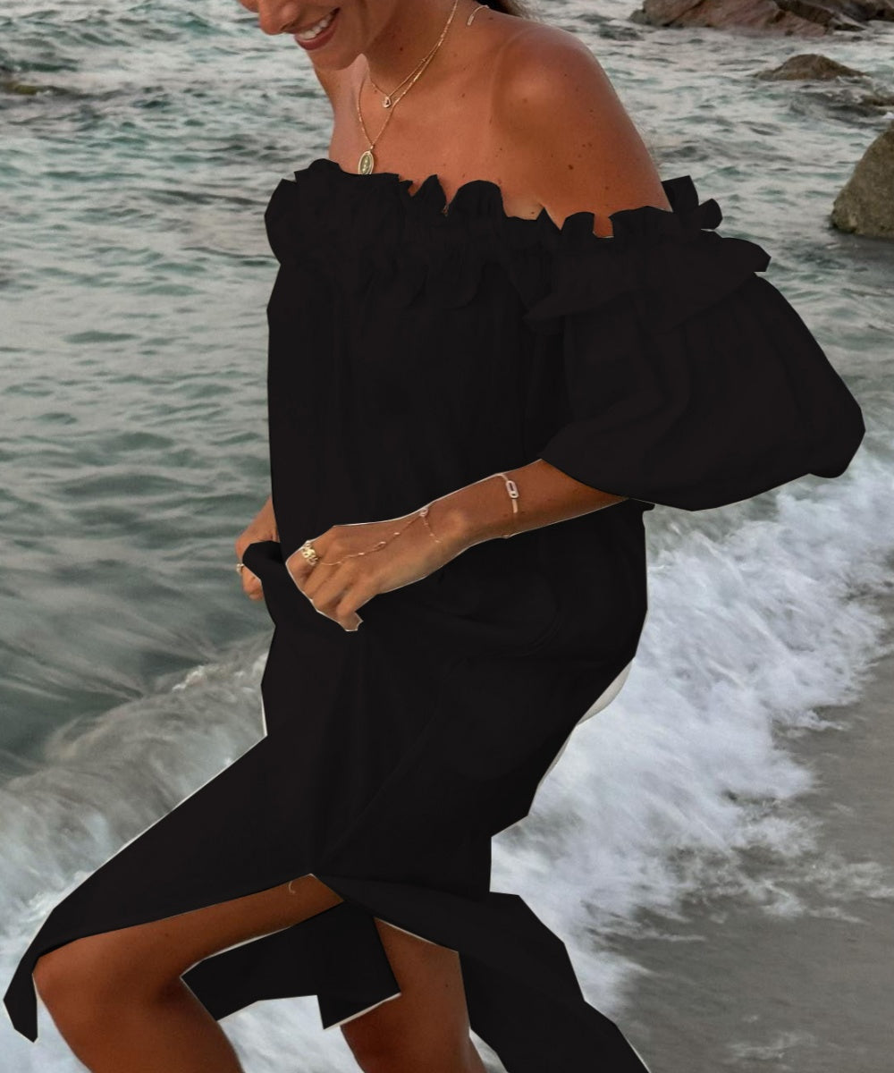 Robe longue femme Valentina bohème chic, tissu léger et aéré. Élégance Bardot pour un été confortable.