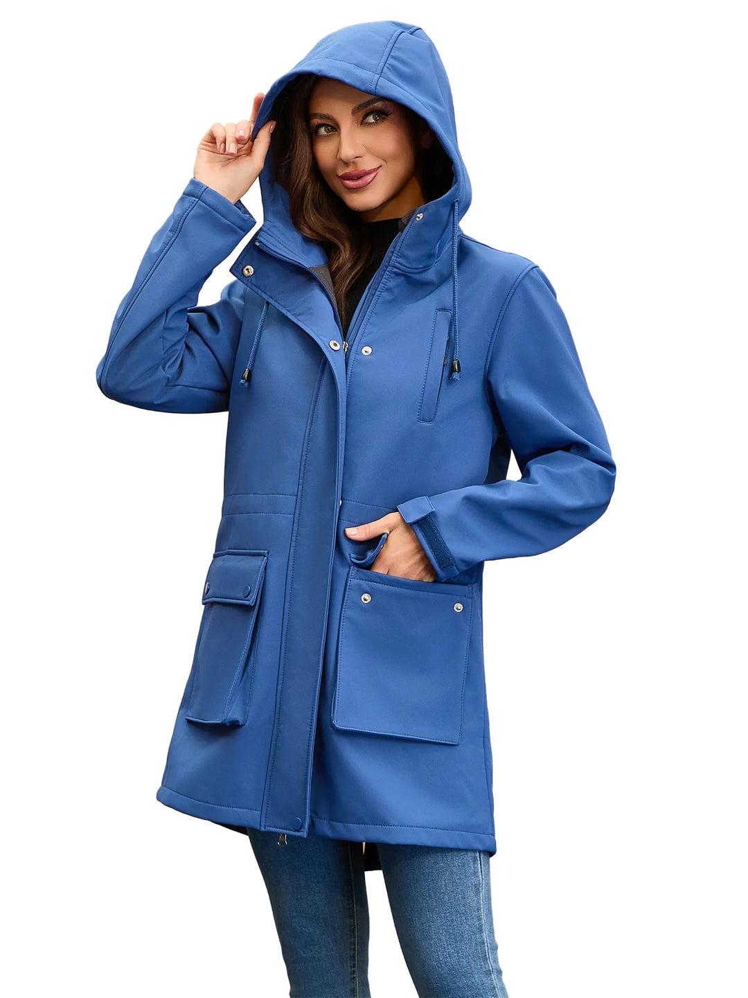 Veste femme imperméable et coupe-vent à capuche, parfaite pour l'extérieur, randonnée, automne-hiver.
