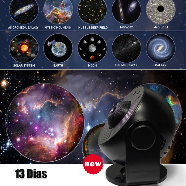 Ciel étoilé et nuages galactiques projetés par ce projecteur LED pour une immersion cosmique.