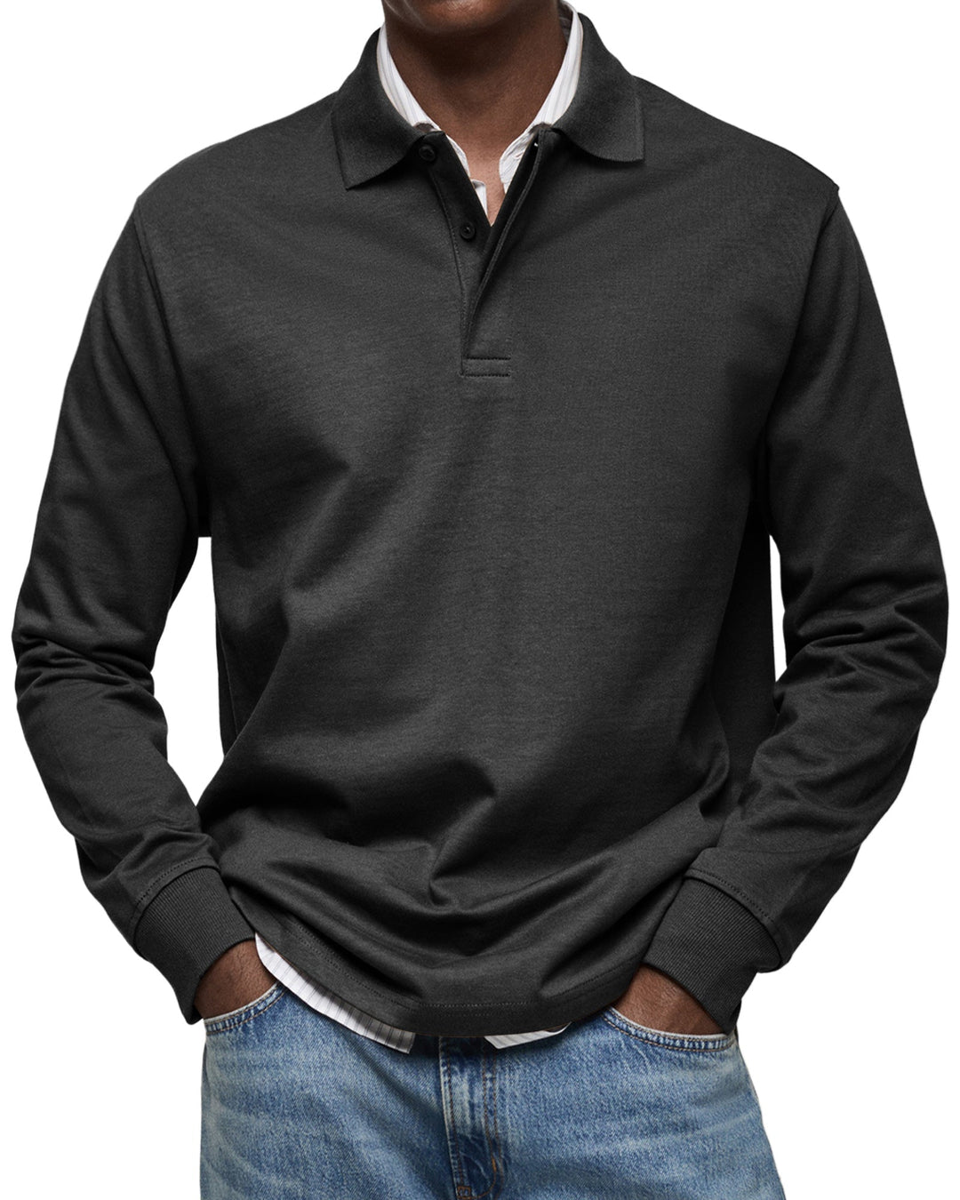 Vêtement homme : Chemise polo classique à manches longues, couleur unie, idéale pour un confort moderne.