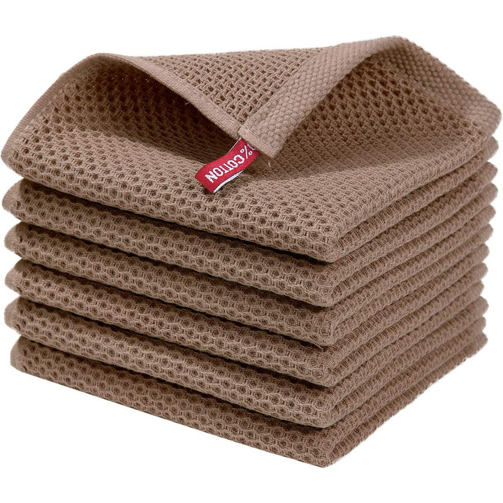 Lot de 6 torchons de cuisine en coton gaufré ultra-absorbants pour vaisselle et nettoyage durable de la maison.