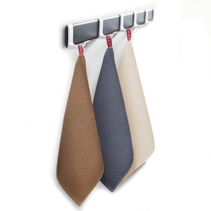 Vue d'ensemble du lot de 6 torchons de cuisine en coton gaufré, ultra-absorbants et durables pour la maison.