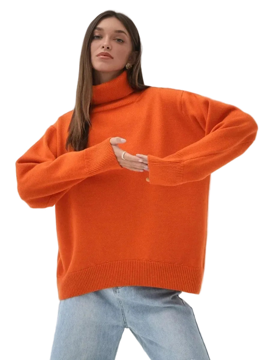 Pull hiver femme col roulé oversize, chaleur et élégance décontractée pour toutes occasions.