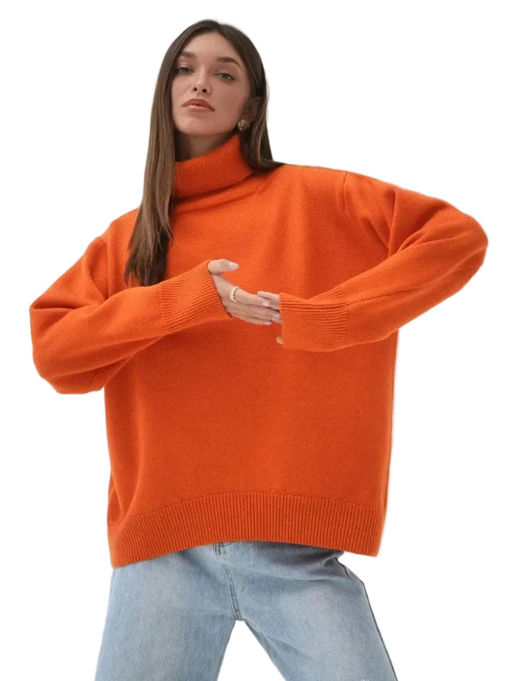 Pull hiver femme col roulé oversize, chaleur et élégance décontractée pour toutes occasions.