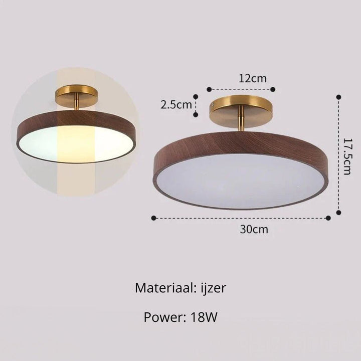 Plafonnier Fjell, bois élégant et doré brillant, luminaire idéal pour une chambre moderne.
