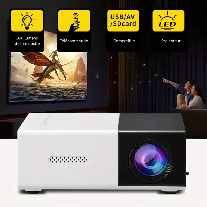 Projecteur HD LuxeVision transformant votre salon en cinéma maison, expérience immersive garantie.