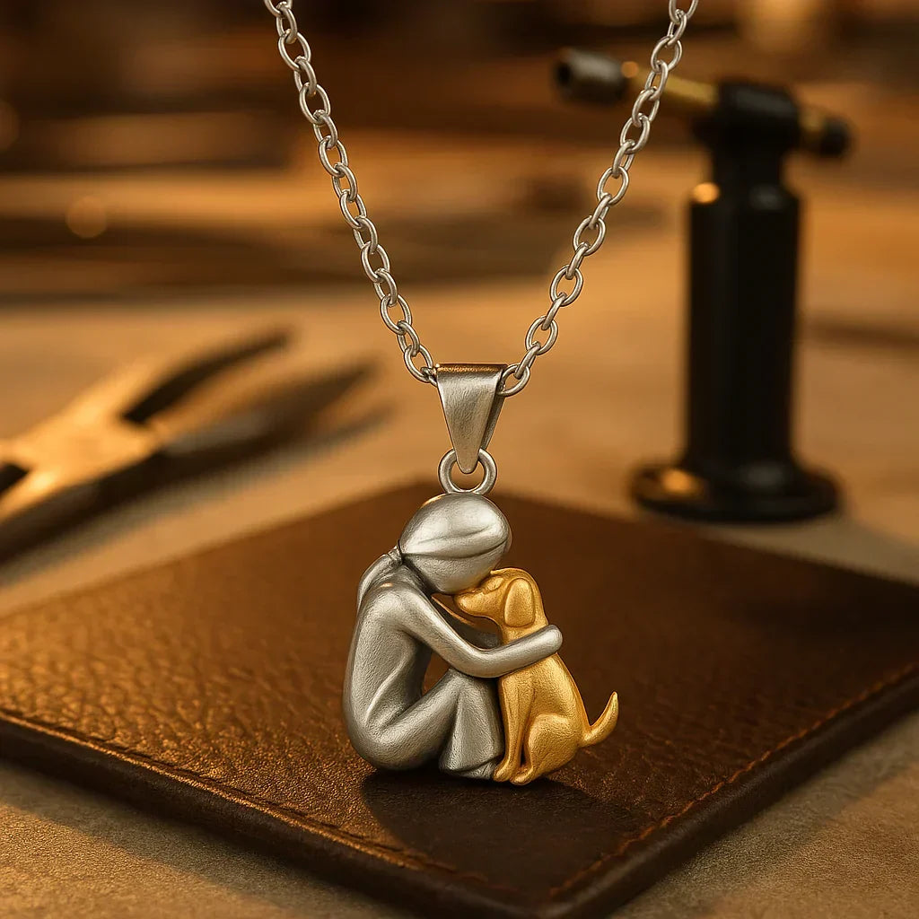 Collier pendentif chien élégant, bijou or ou noir pour amoureux des animaux. Accessoire unisexe chic.
