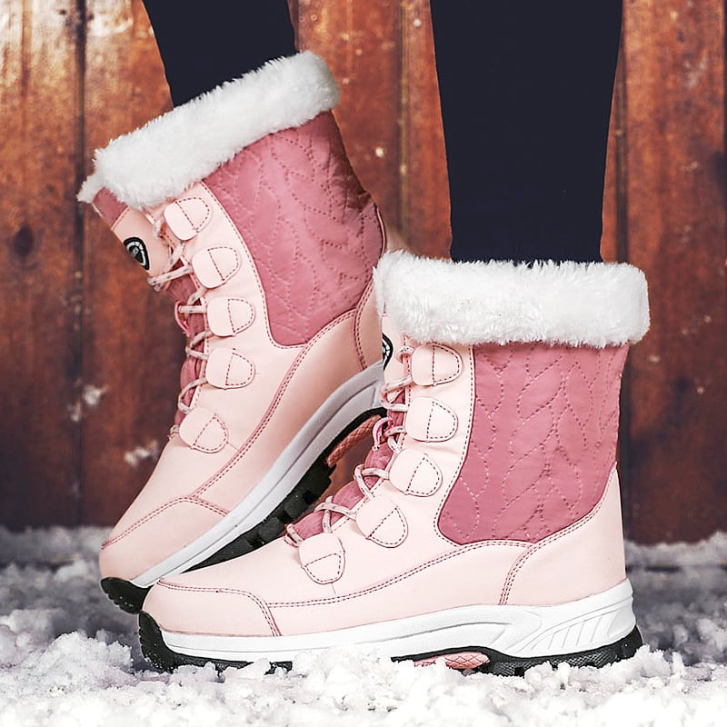 Bottes imperméables femme avec semelle antidérapante, parfaites pour la neige et la glace, style hivernal élégant.