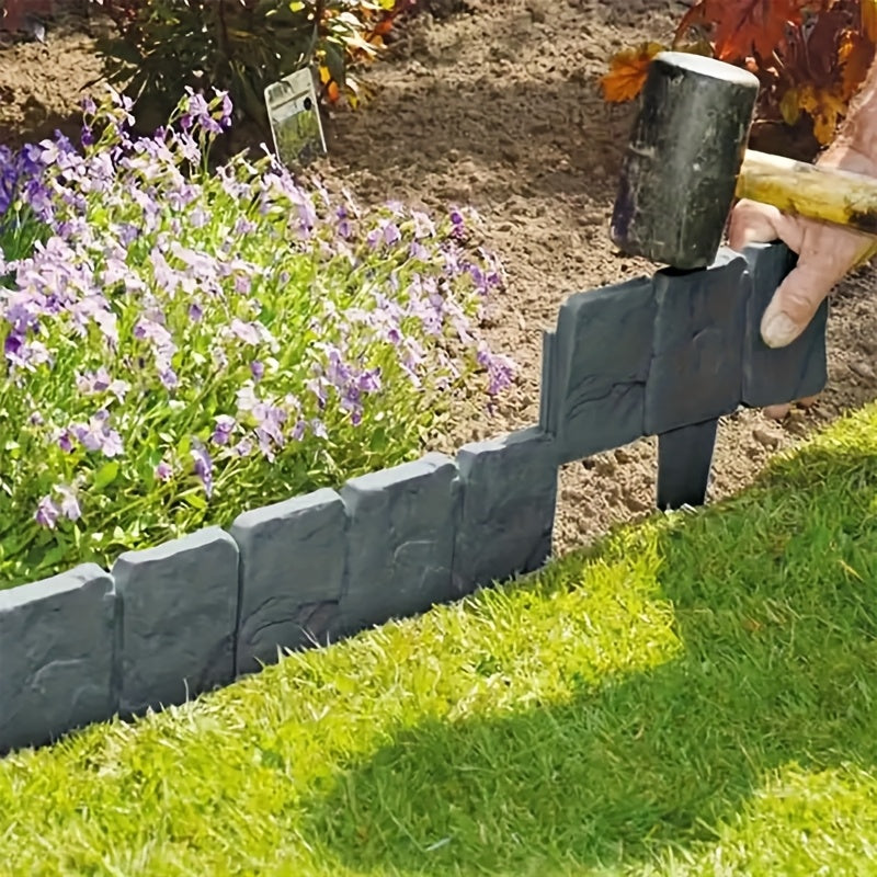 Bordure de jardin effet pierre en plastique gris, idéale pour délimiter vos parterres et allées.
