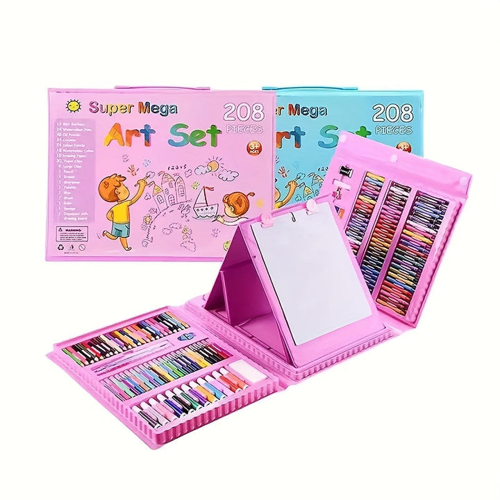 Ensemble créatif enfant: crayons, pastels à l'huile et accessoires de dessin pour des heures de plaisir artistique.