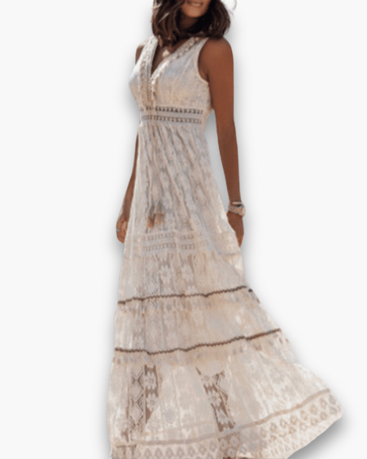 Robe midi femme chic, coupe bohème décontractée, idéale pour un look estival élégant et confortable.