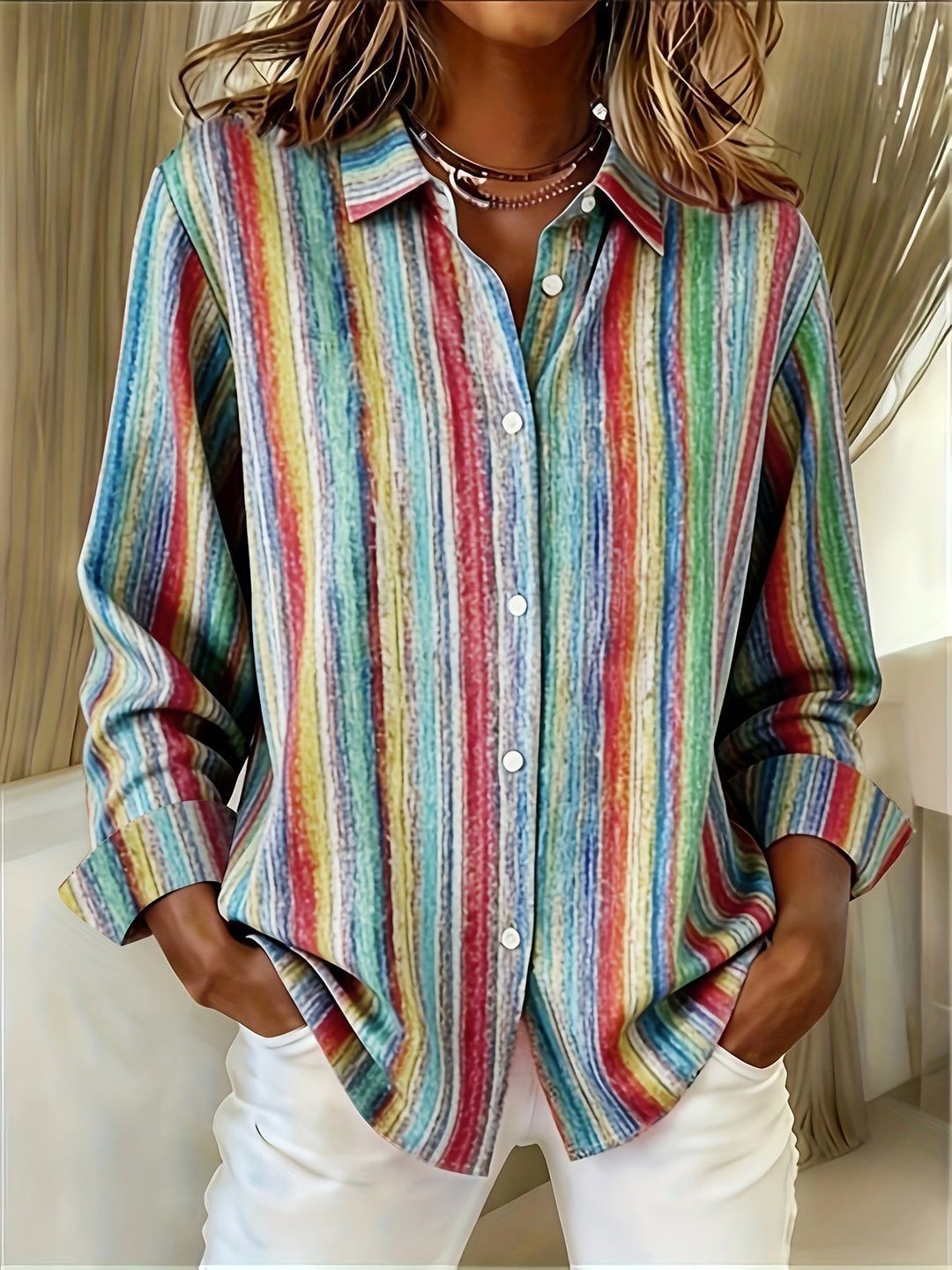 Chemise femme à rayures élégante et décontractée, à manches longues. Un essentiel mode pour toutes les saisons.