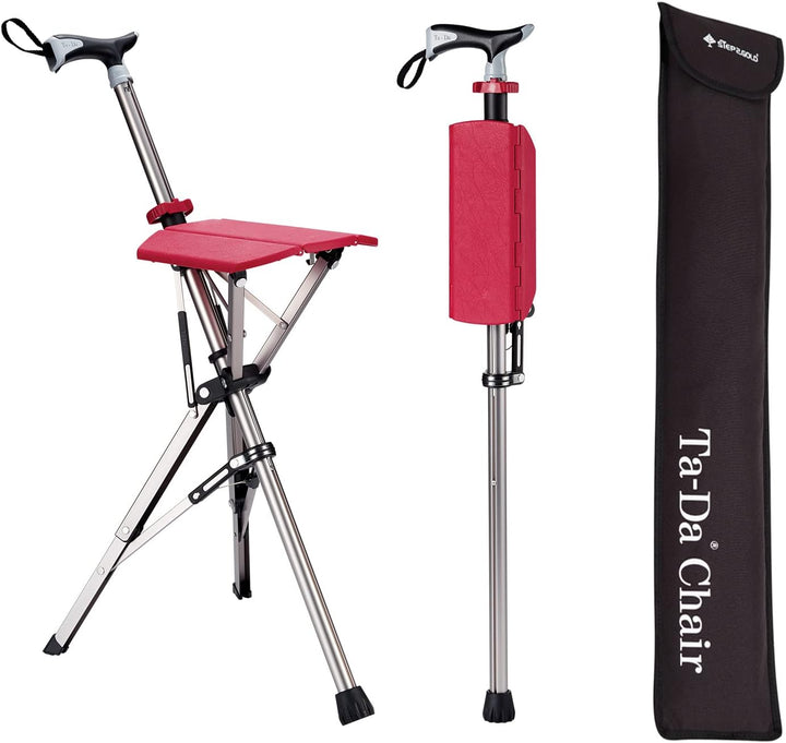 Bâton de randonnée léger avec siège pliant intégré. Idéal pour les pauses confortables en marche.