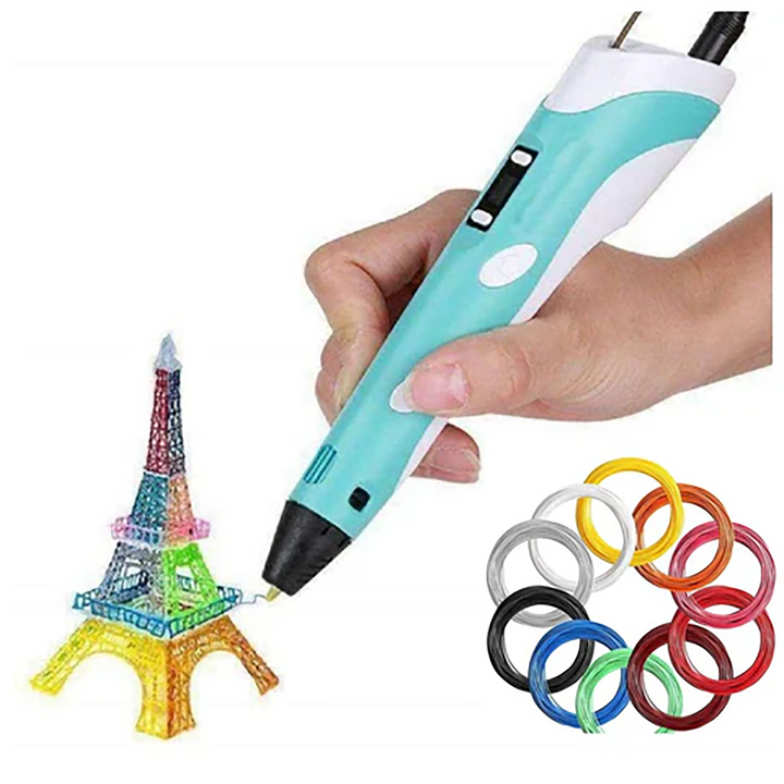 Vue du stylo imprimante 3D en action, créant une œuvre d'art avec du filament PLA fondu.