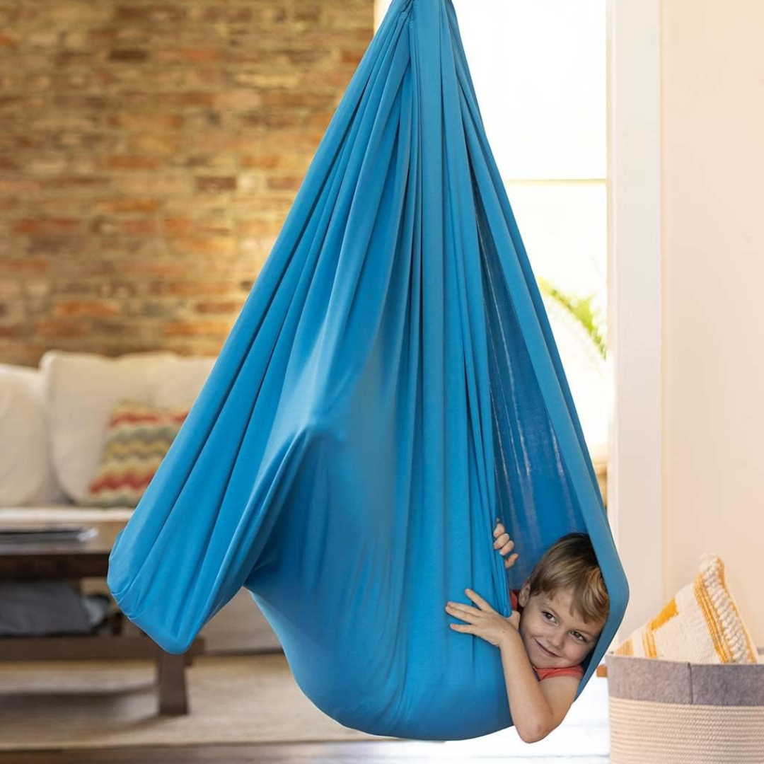 Balançoire sensorielle apaisante pour enfant, idéale autisme/TDAH, confort lycra.