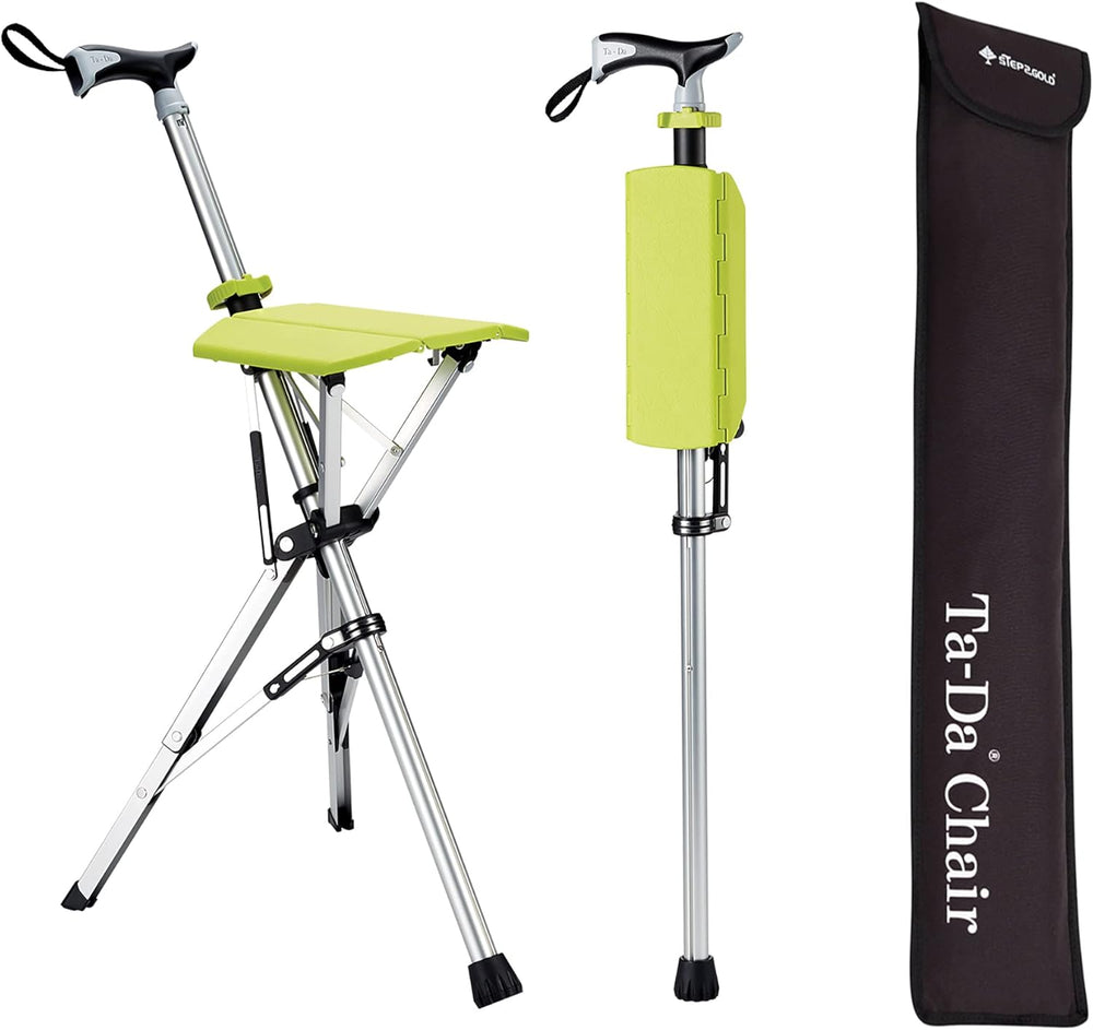Siège pliant ergonomique et bâton de marche en aluminium. Parfait pour le trekking et l'aventure.