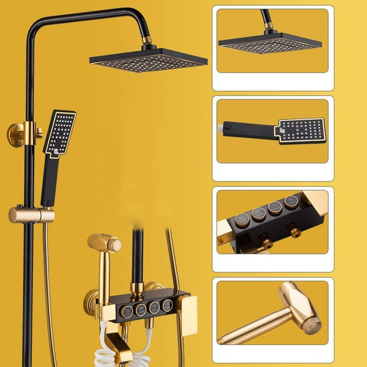Ensemble de douche rétro noir mat. Robinetterie murale vintage pluie pour salle de bain moderne ou classique.