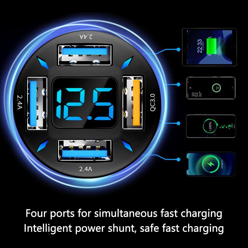 Chargeur allume-cigare 66W ultra-rapide, avec technologie PD/QC 3.0, pour accessoires auto.