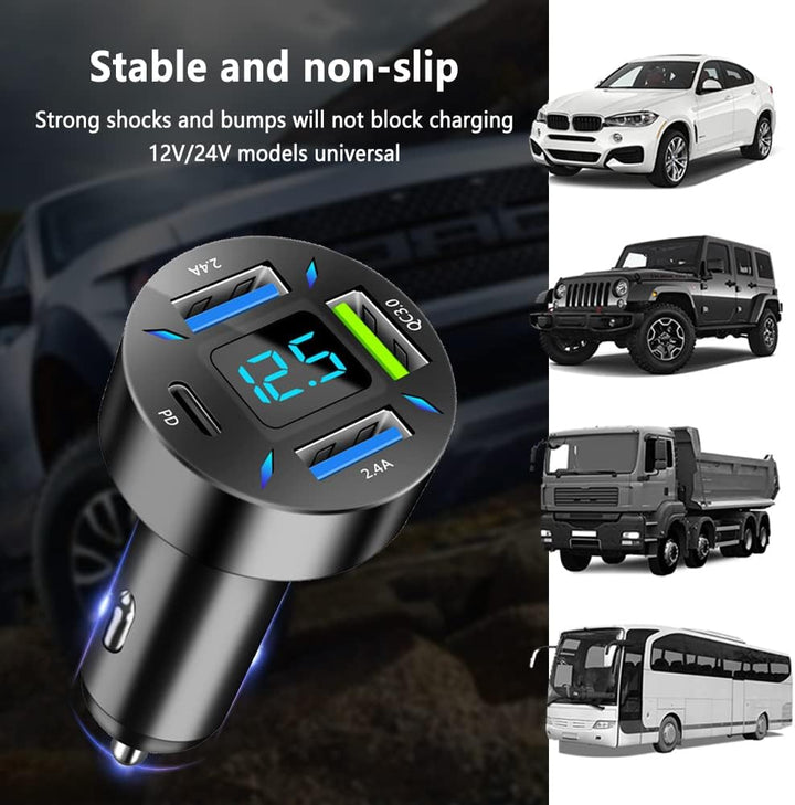 Super chargeur 66W pour véhicule, avec double port PD/QC 3.0, pour téléphone et tablette.