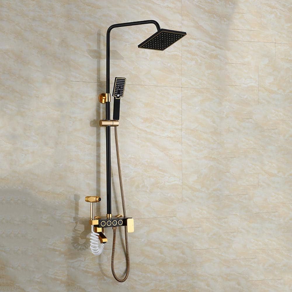 Douche pluie murale vintage noire mate. Ensemble complet robinetterie design antique pour salle de bain.