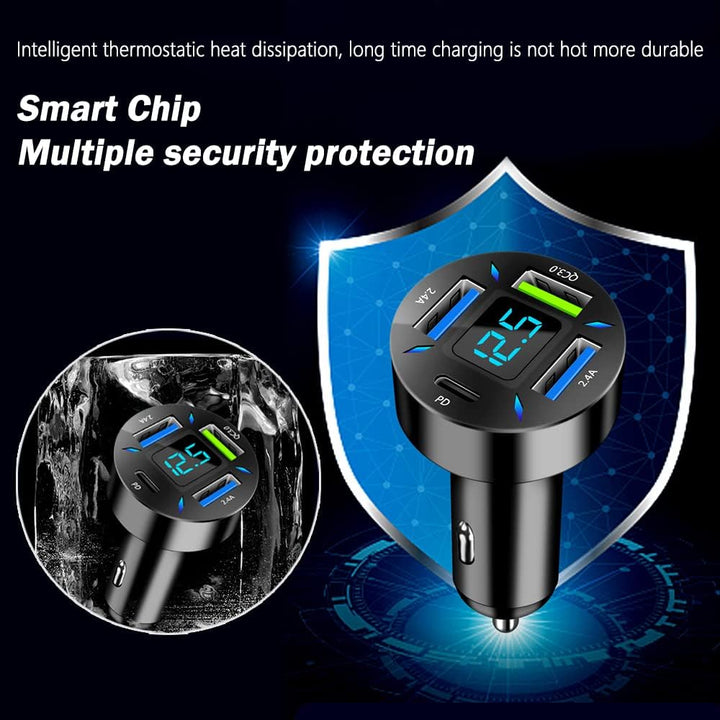 Chargeur rapide PD/QC 3.0 pour voiture, 66W, assure une alimentation stable et puissante.