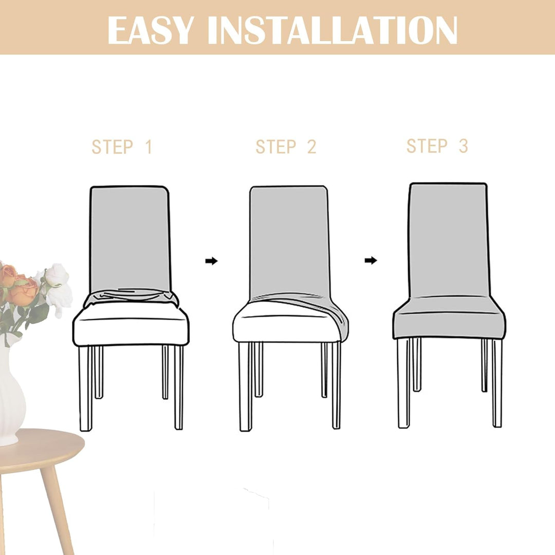 Housse de chaise extensible pour rénovation de chaises, protection durable. Matériau polyester.