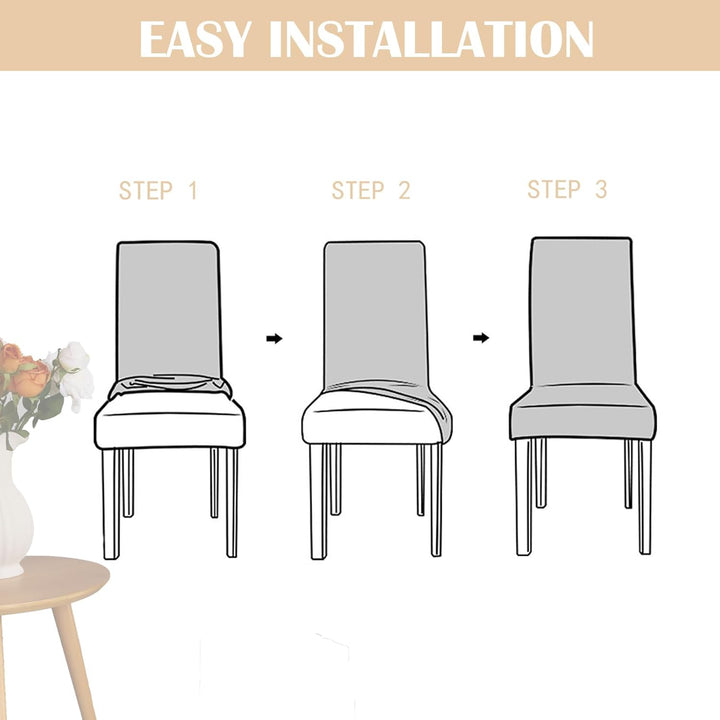 Housse de chaise extensible pour rénovation de chaises, protection durable. Matériau polyester.