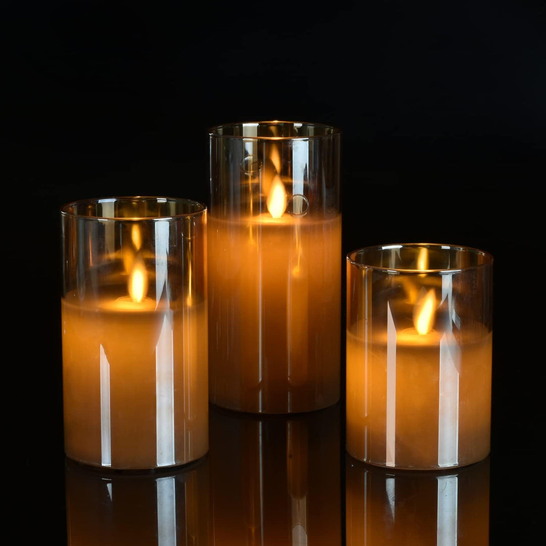 Bougie LED LuxeGlow en verre, sécurité sans flamme, éclairage décoratif avec effet scintillant réaliste.