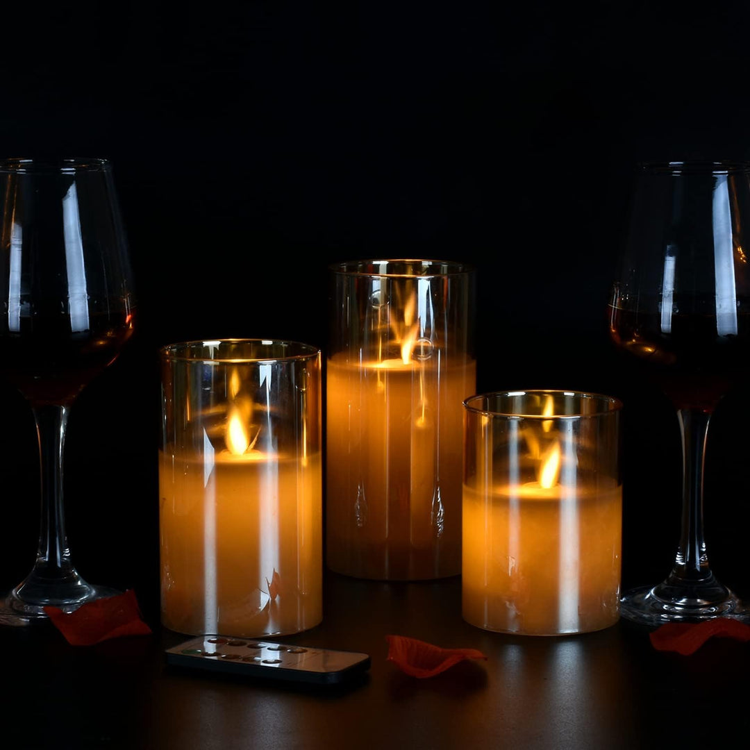 Éclairage décoratif: Bougie LED en verre LuxeGlow, flamme scintillante réaliste, ambiance chaleureuse télécommandée.