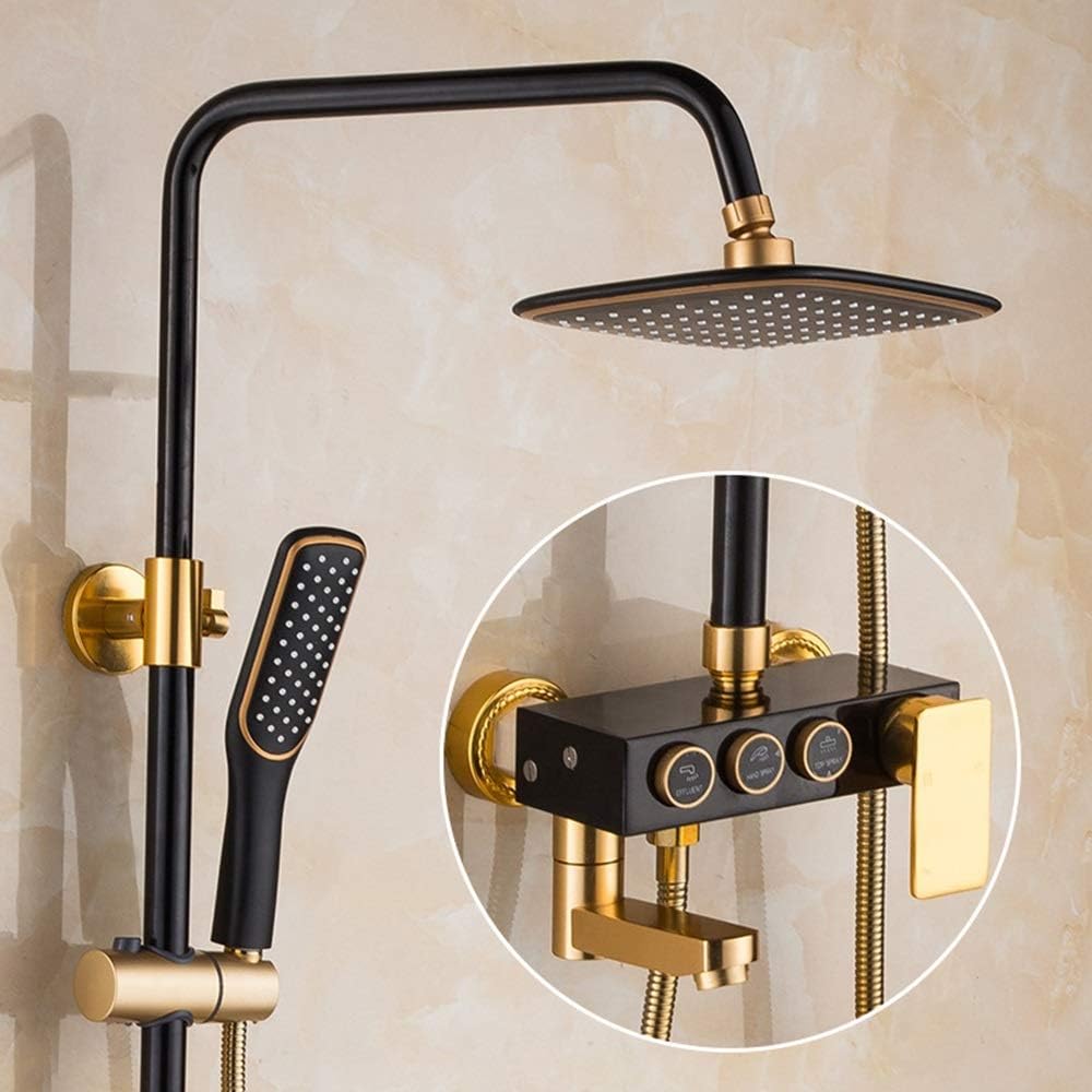 Pommeau de douche pluie rétro noir mat. Ensemble mural vintage pour une salle de bain élégante.