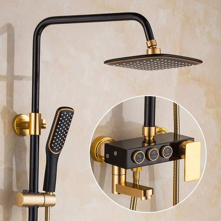 Pommeau de douche pluie rétro noir mat. Ensemble mural vintage pour une salle de bain élégante.
