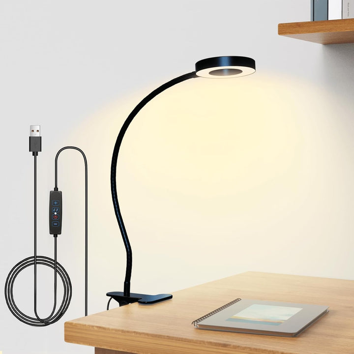 Lampe à clip LED USB portable, lumière réglable sans scintillement pour lecture confortable et travail.