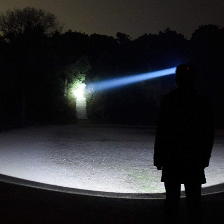 Lampe frontale LED ajustable pour pêche, chasse et travaux de nuit. Rechargeable, 20000 lumens, étanche.