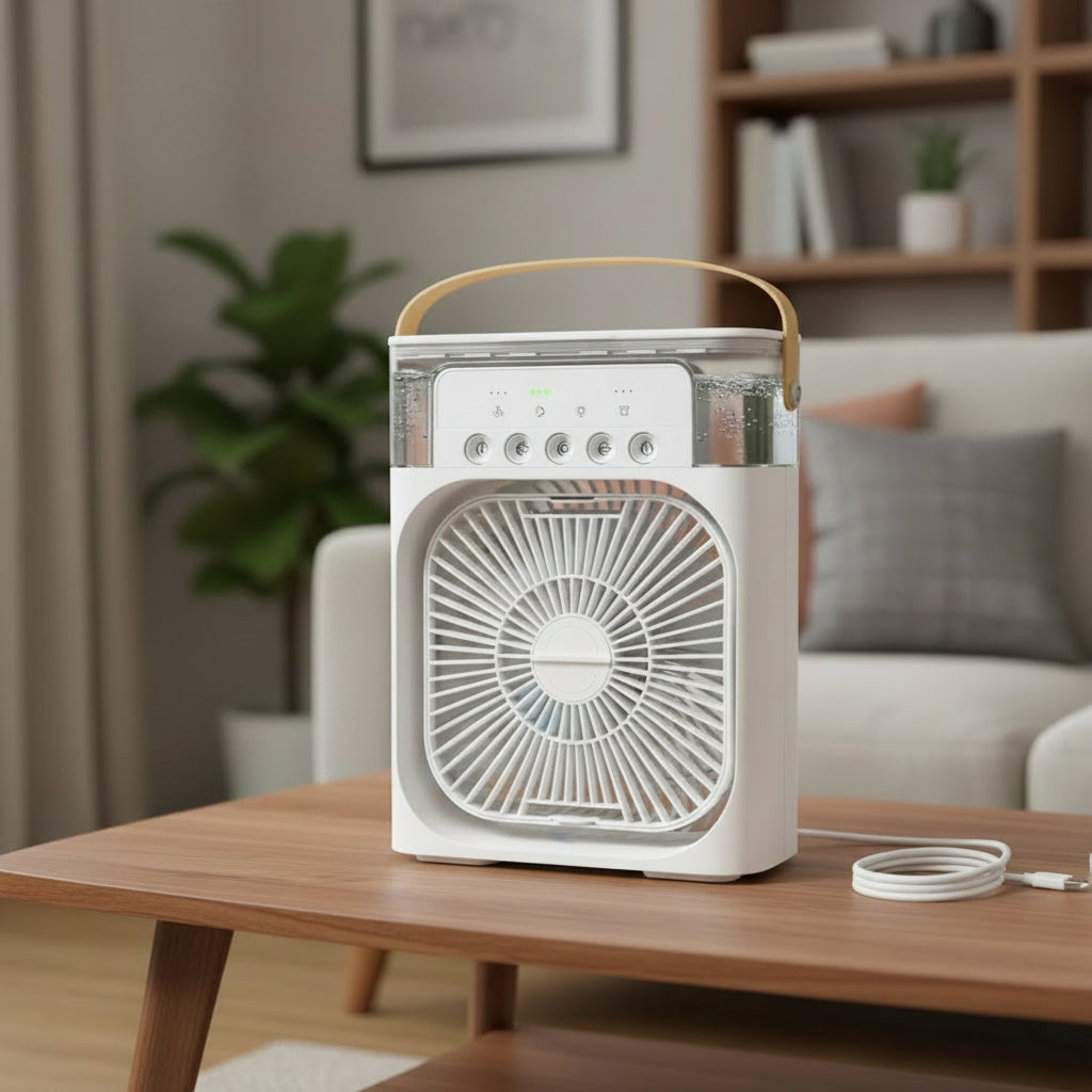 Refroidisseur d'air portable USB compact, idéal pour un confort frais au bureau, à la maison ou en voyage.
